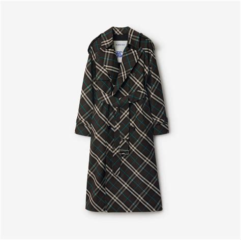 Long Check Cotton Blend Trench Coat in Snug 